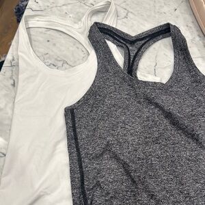 2 lululemon Gray and White Racerback Tops